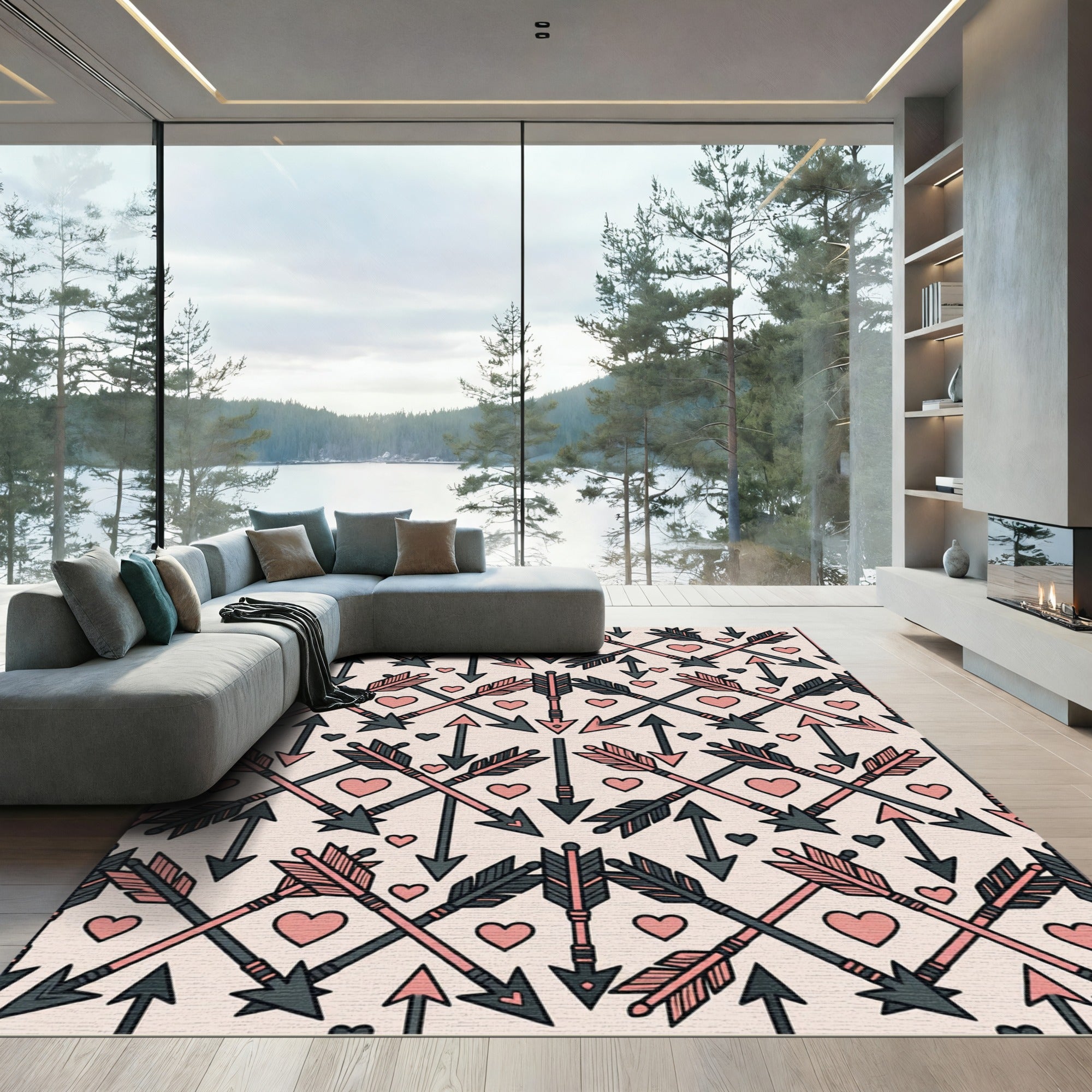 Blush Pink Crossed Arrow Geometric Heart Rug