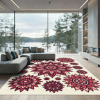 Burgundy Floral Mandala Medallion Composition Rug