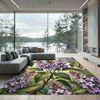 Purple Lilac Blossom Botanical Illustration Rug