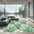 Charming White Daisy Floral Mint Meadow Rug