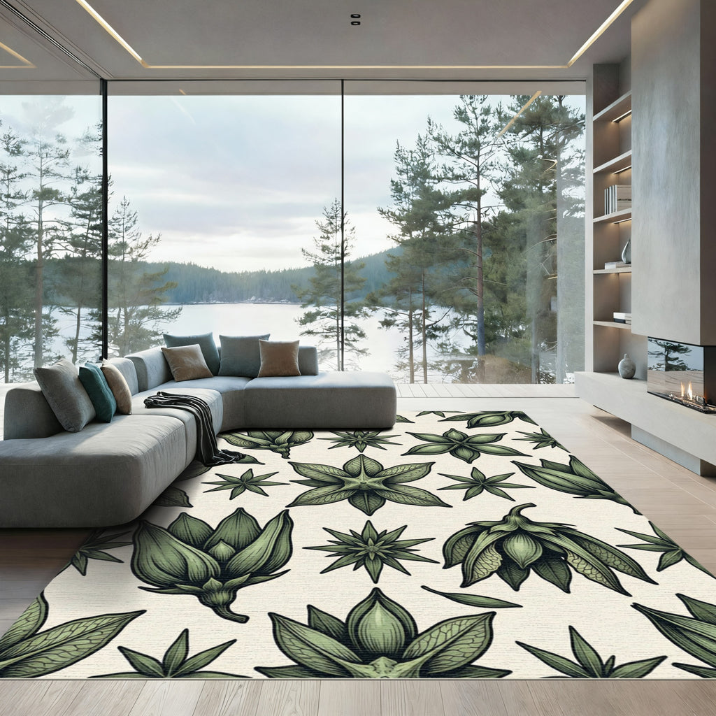 Sage Green Botanical Starry Foliage Rug