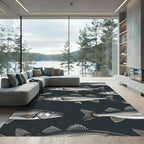 Minimalist Graphite Gray Deep Sea Fish Rug