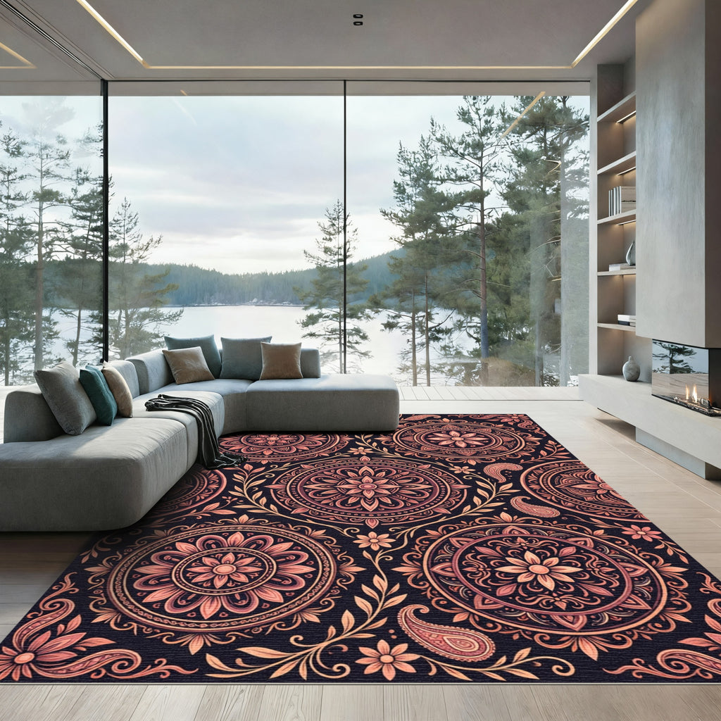 Coral Medallion Paisley Floral Arrangement Rug