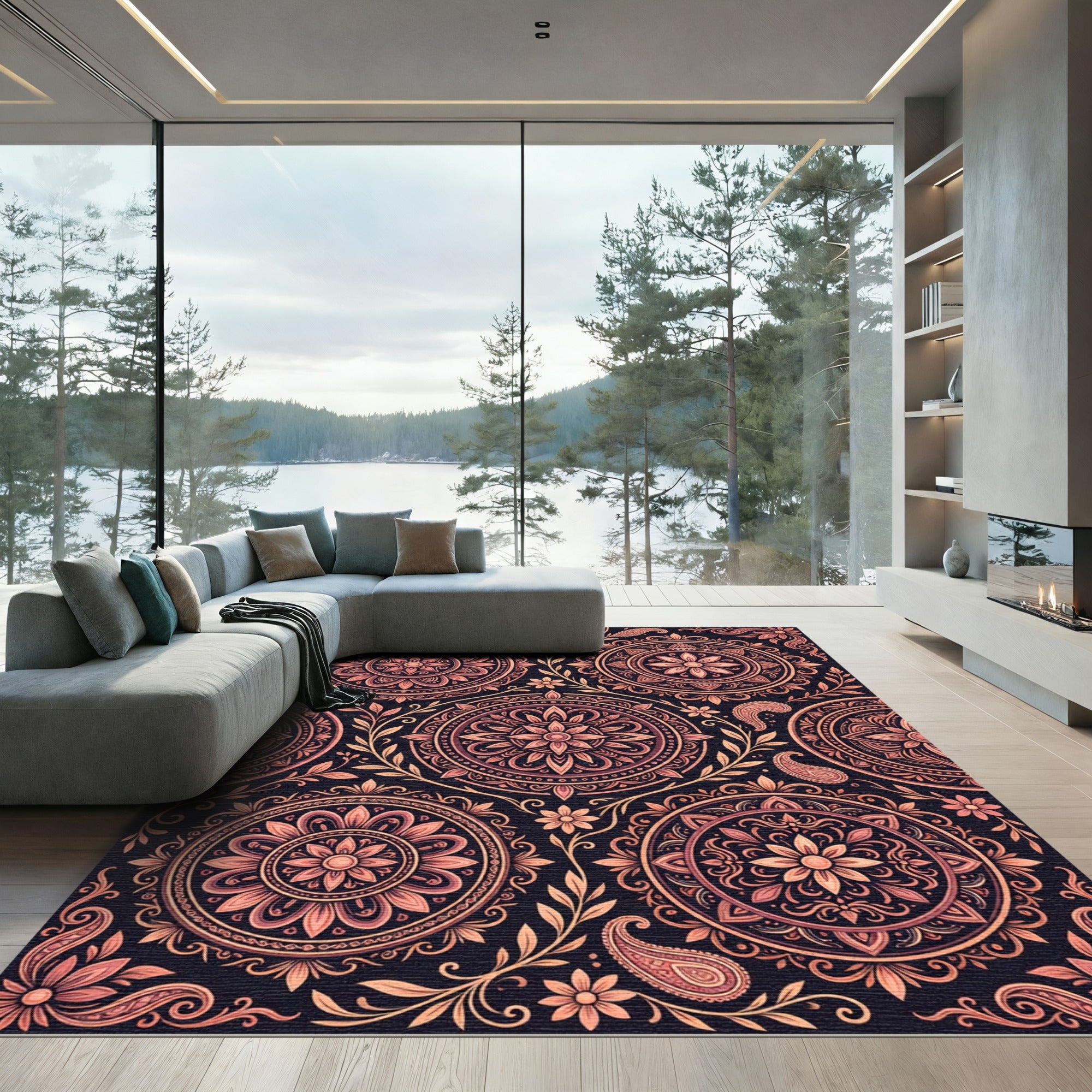 Coral Medallion Paisley Floral Arrangement Rug