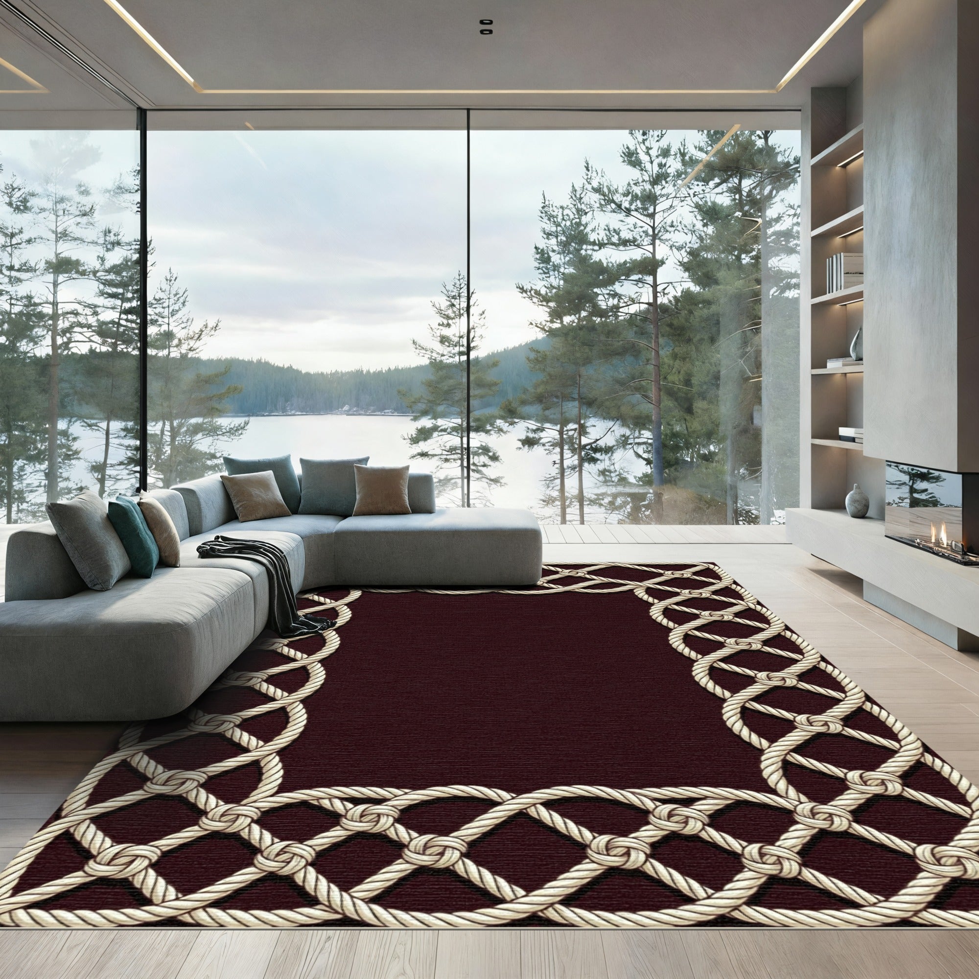 Nautical Rope Lattice Border Design Rug