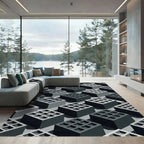 Monochromatic Geometric Grid Industrial Cube Rug