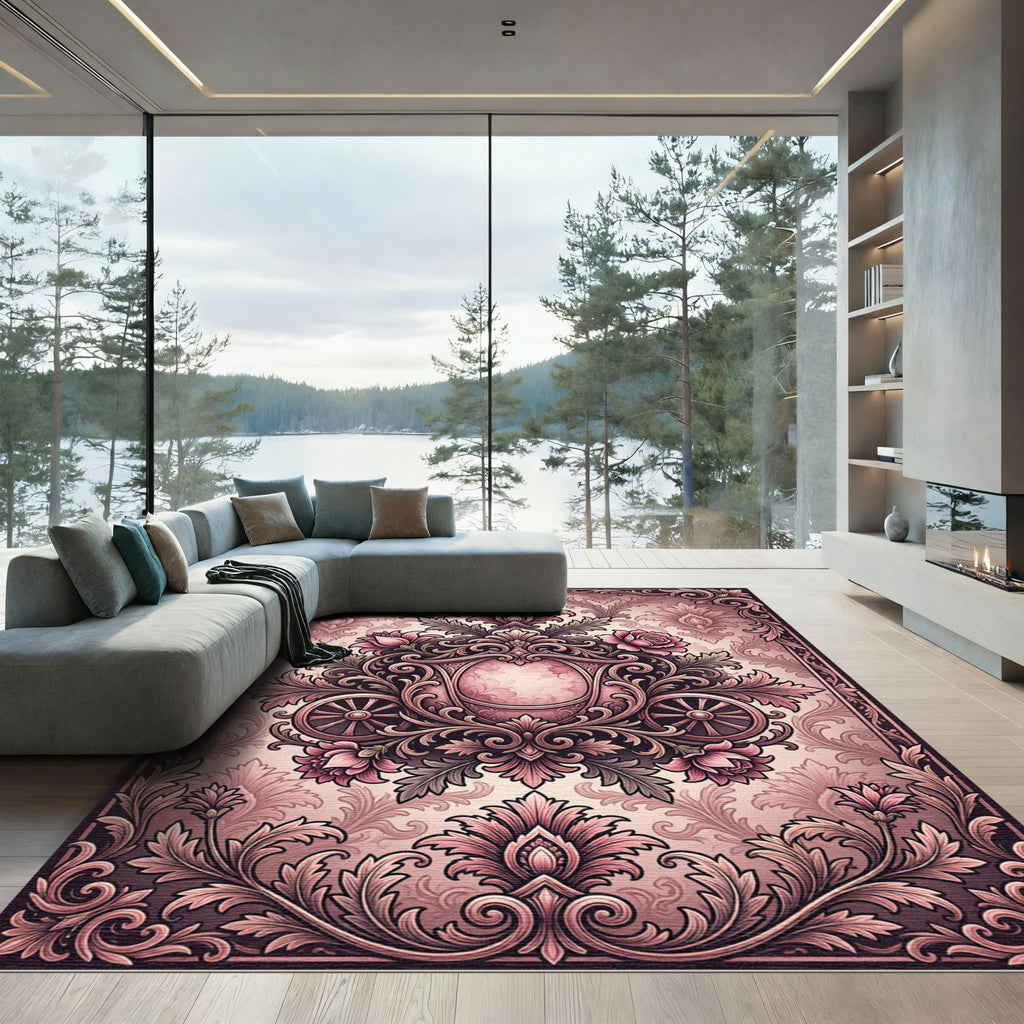 Victorian Rose Carriage Scrollwork Rug