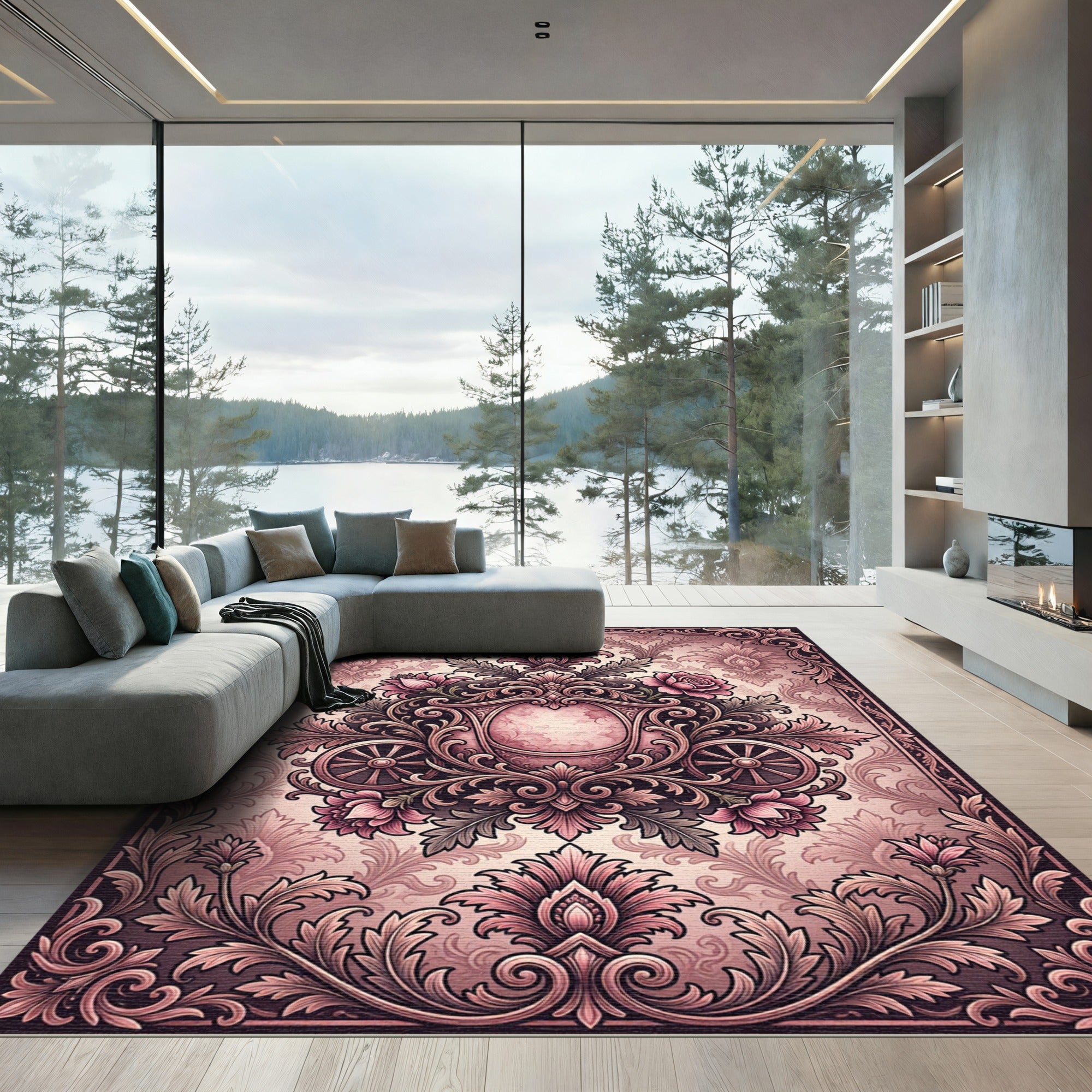 Victorian Rose Carriage Scrollwork Rug