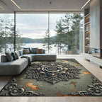 Ornate Weathered Silver Rose Medallion Rug