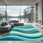 Serene Blue Wavy Coastal Layered Abstract Rug