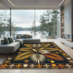 Golden Tropical Palm Fleur-de-lis Art Rug