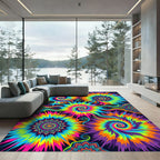 Vibrant Psychedelic Neon Swirl Kaleidoscope Rug