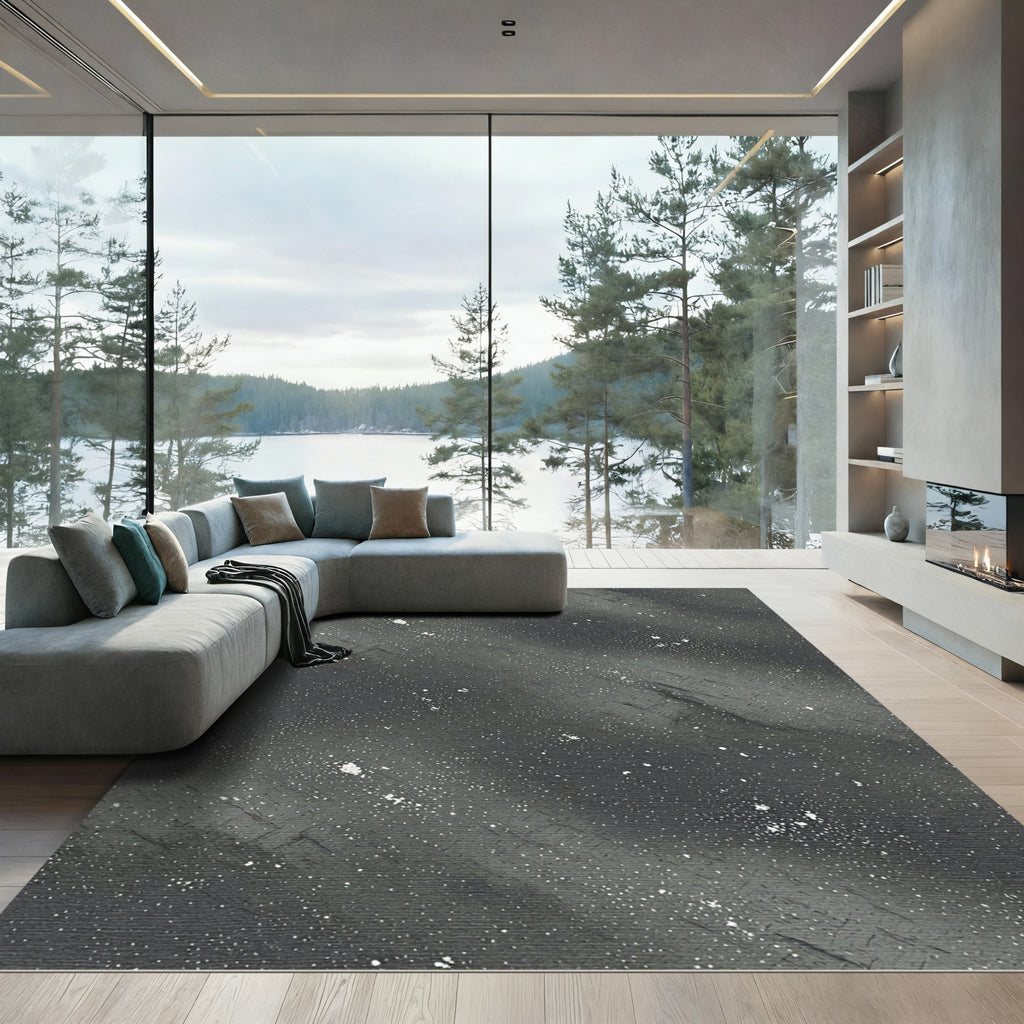 Dark Gray Stippled Galaxy Swirl Rug