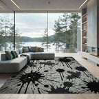 Black Splatter Grunge Abstract Rug
