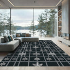 Midnight Charcoal Geometric Silver Snowflake Rug