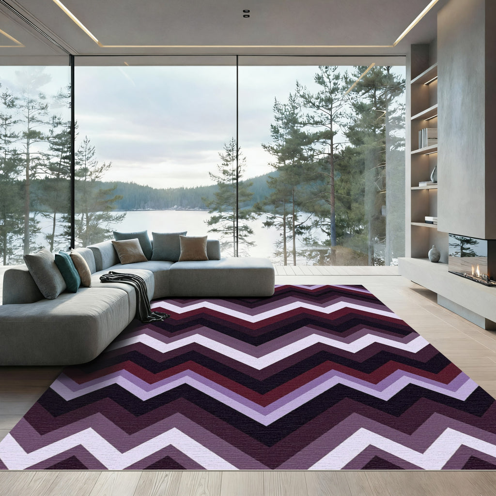 Modern Purple Burgundy Zigzag Chevron Rug
