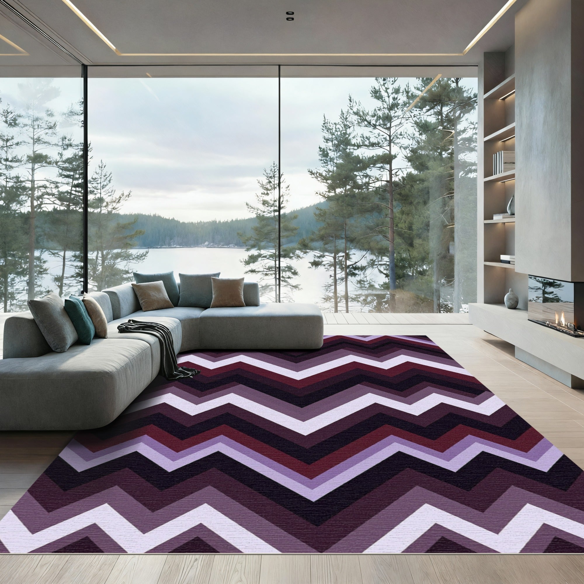 Modern Purple Burgundy Zigzag Chevron Rug