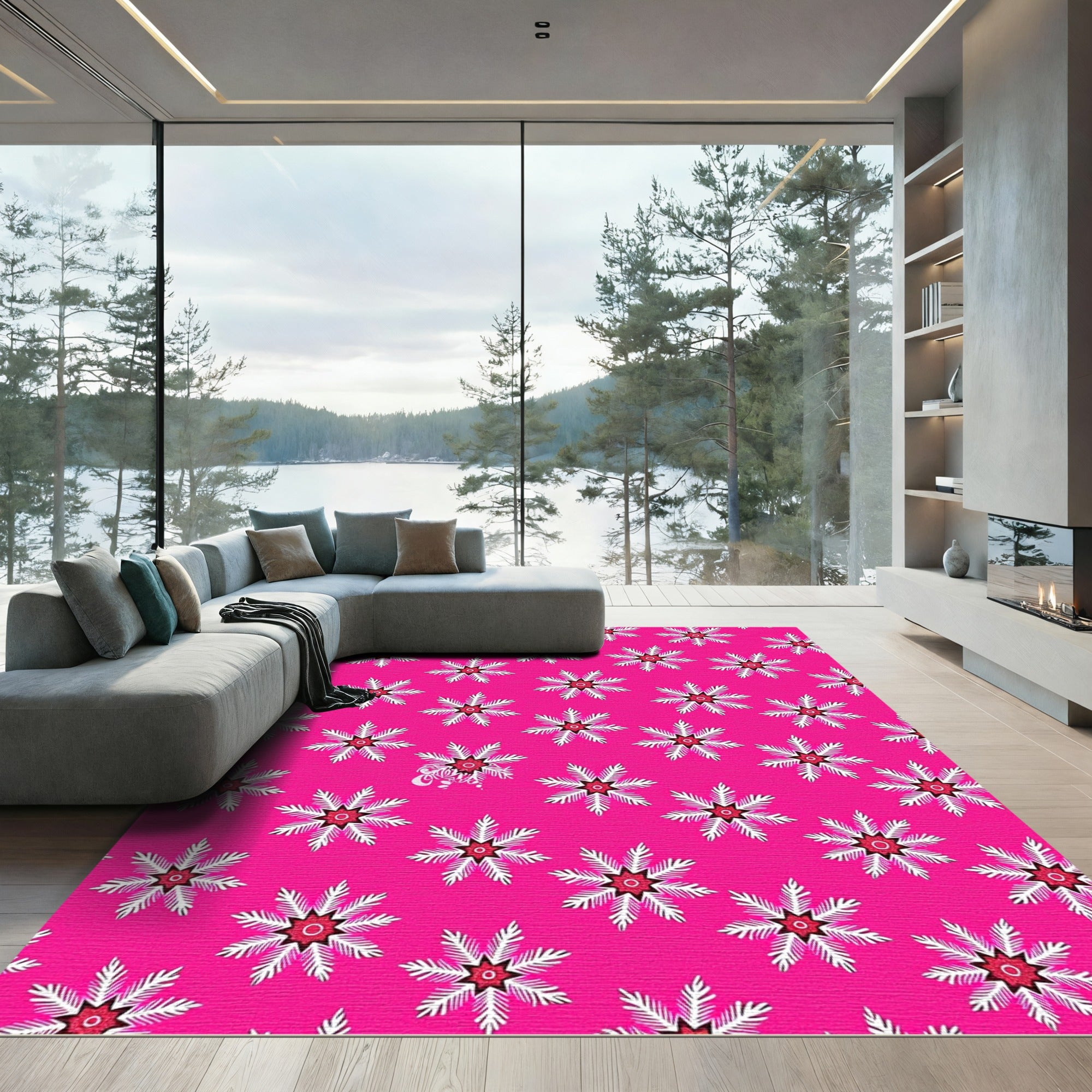 Bright Pink Starburst Floral Rug