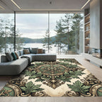 Ornate Sage Green Acanthus Medallion Rug