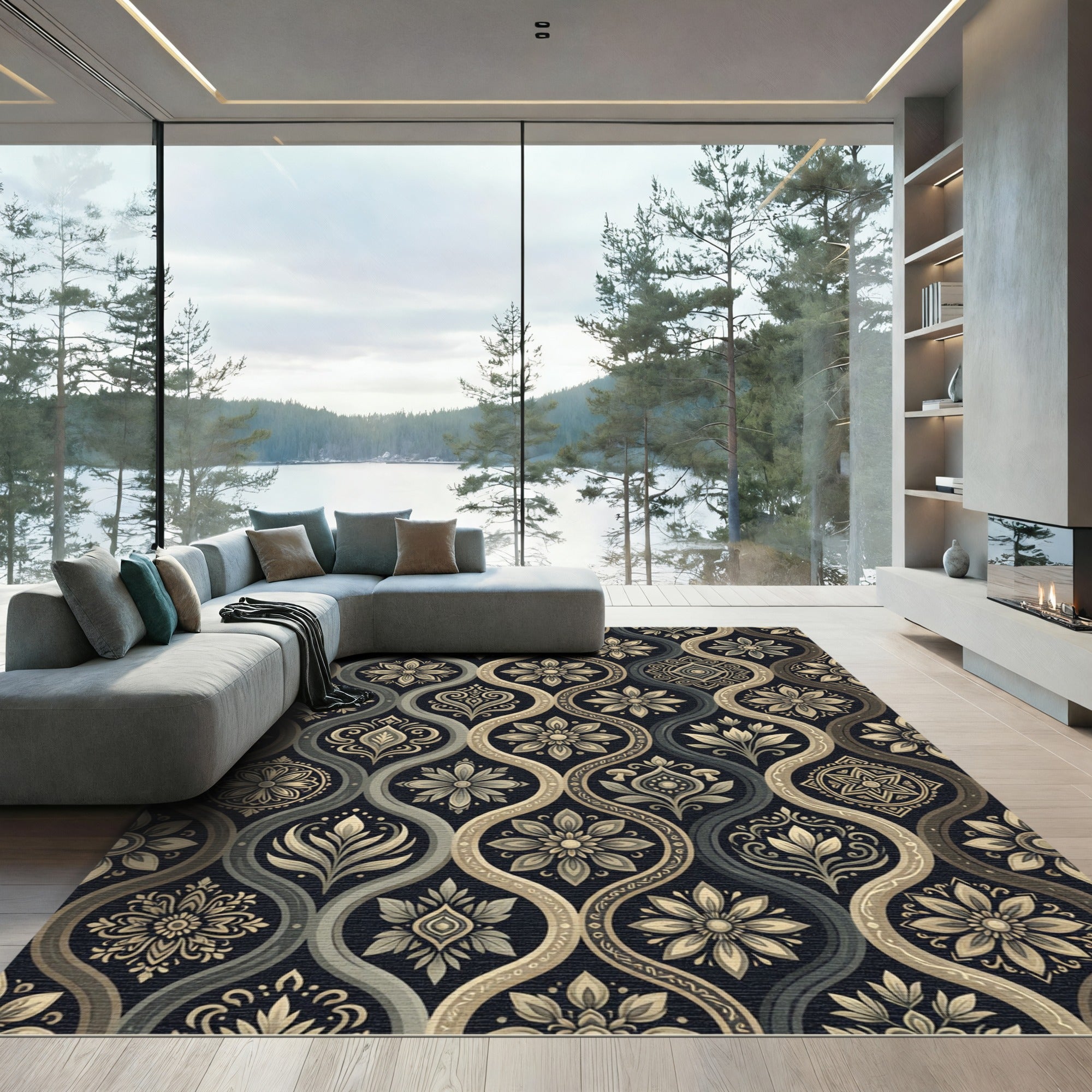 Earthy Floral Wave Medallion Rug