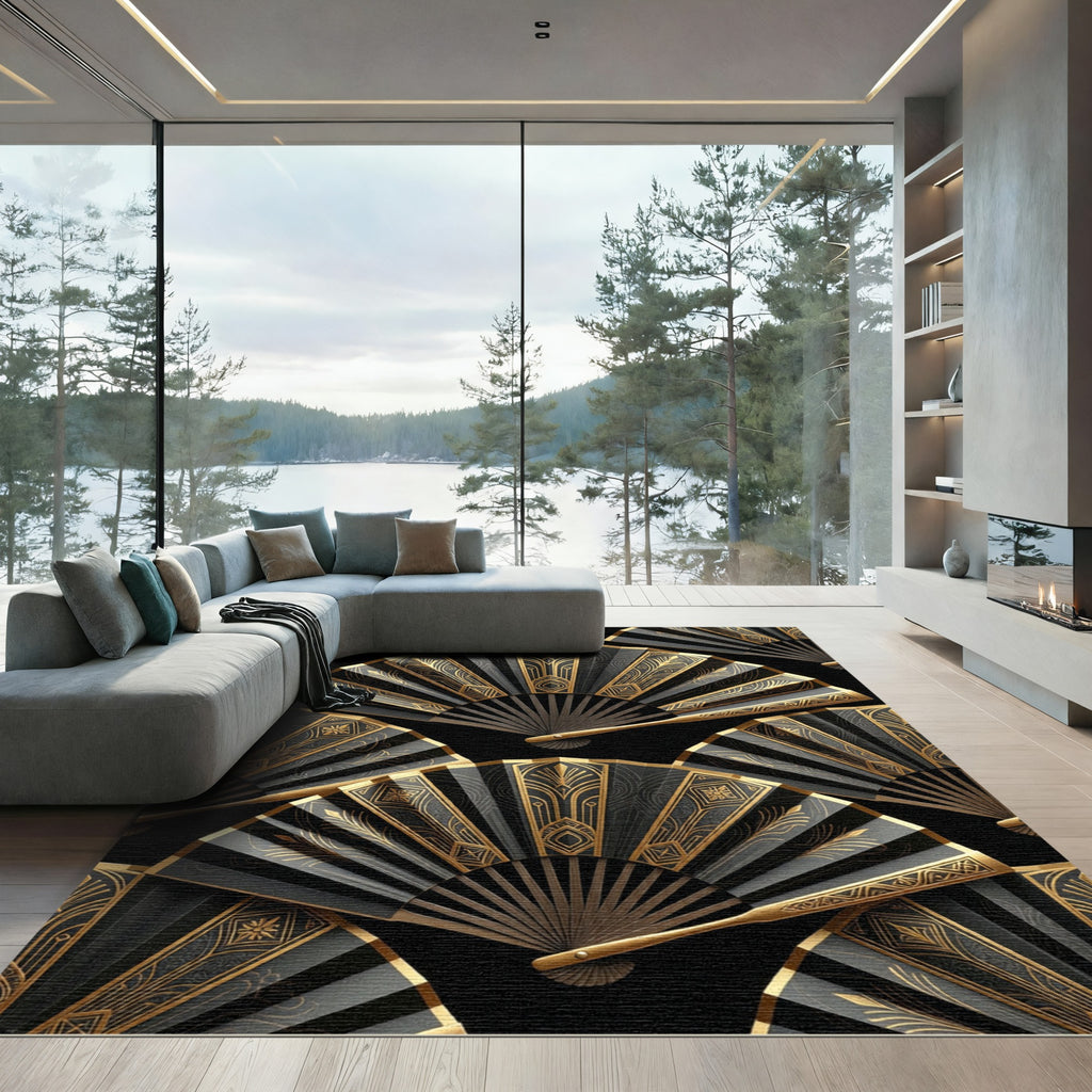 Black Gold Art Deco Fan Rug