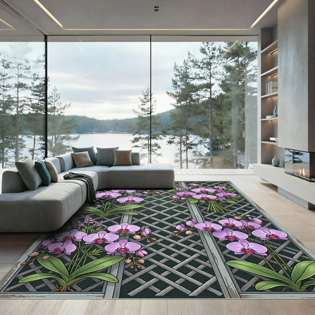 Purple Orchid Garden Lattice Rug