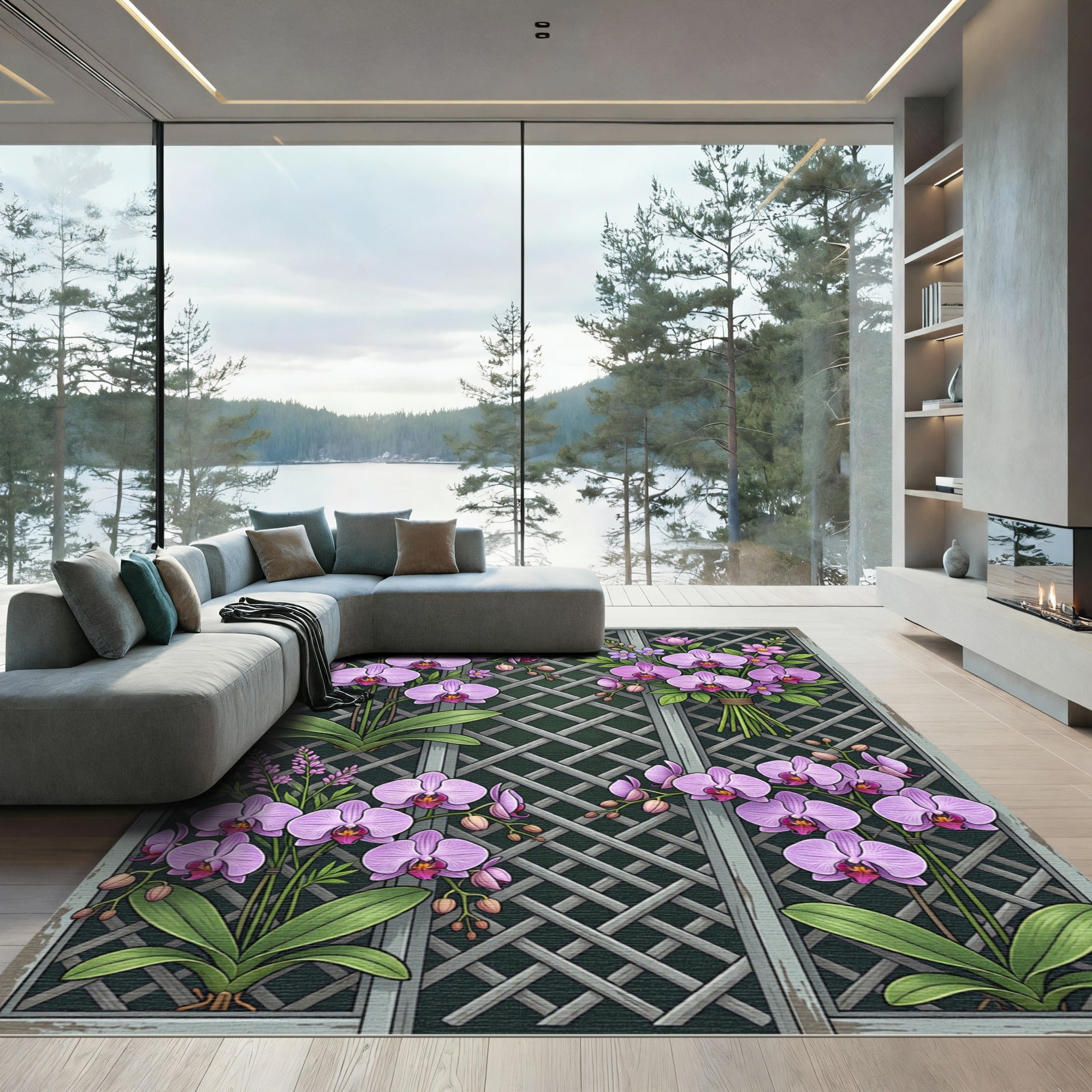Purple Orchid Garden Lattice Rug