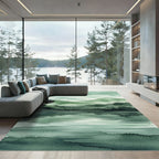 Serene Watercolor Green Mountain Lake Landscape Rug