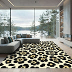 Black and Gold Leopard Floral Arrangement Rug
