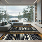 Tribal Black Orange Geometric Stripes Rug