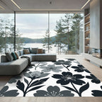 Minimalist Monochrome Floral Blossom Area Rug