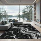 Chic Black White Swirl Marble Rug