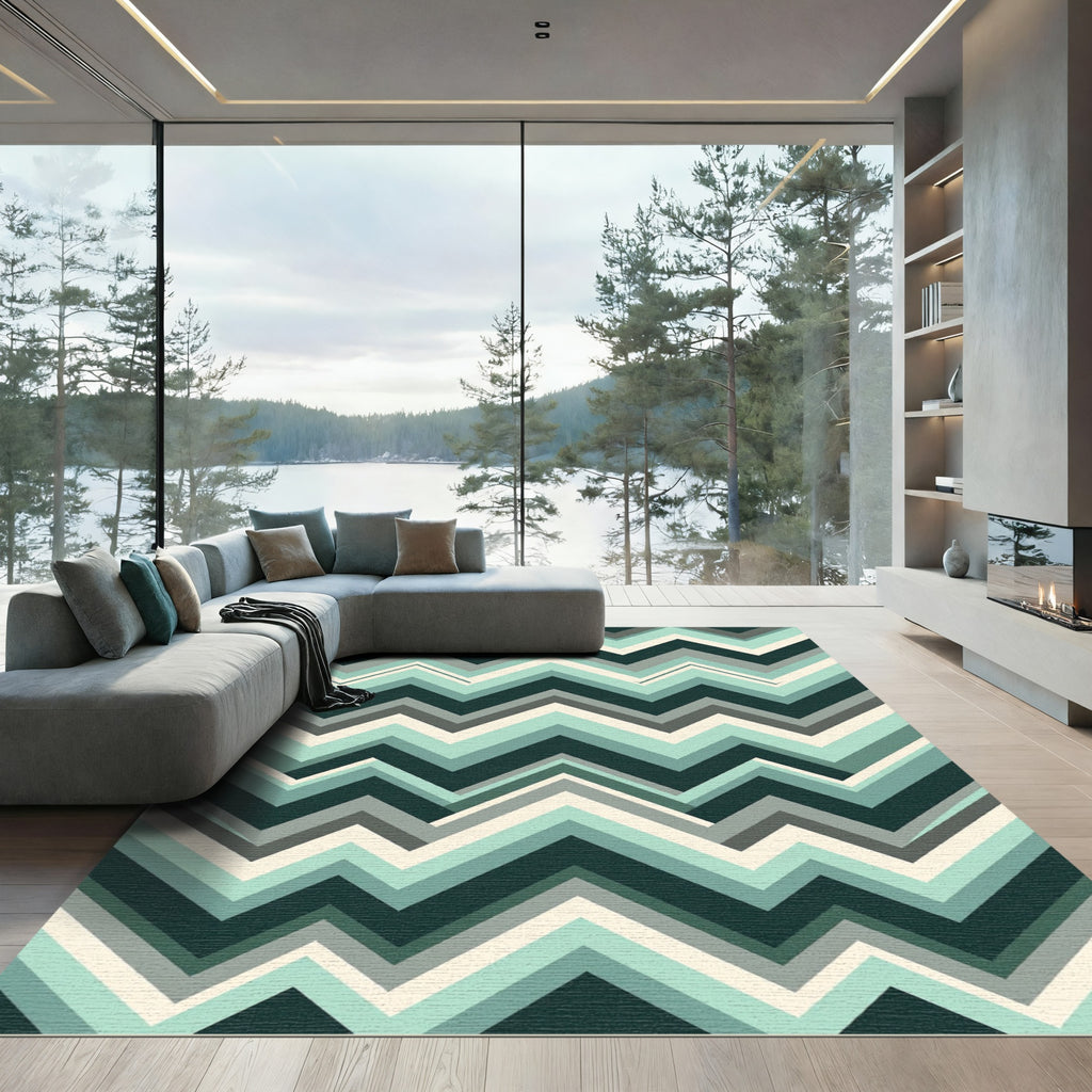 Modern Teal and Charcoal Chevron Rug