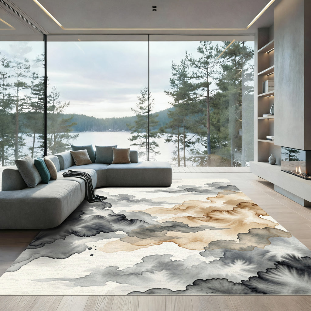 Ethereal Ink Wash Cloud Abstract Neutral Rug