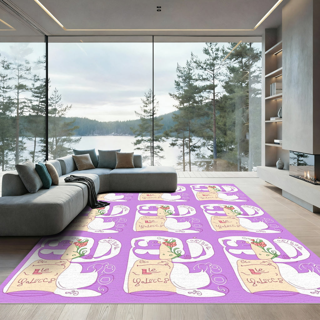 Playful Purple Floral Scroll Layout Rug