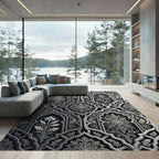 Elegant Silver Arabesque Floral Overlay Rug