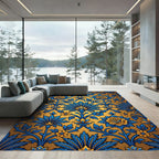 Blue Golden Floral Vine Ornament Rug