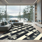 Monochrome Paw Striped Graphic Rug