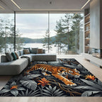 Vivid Orange Tiger Jungle Foliage Rug