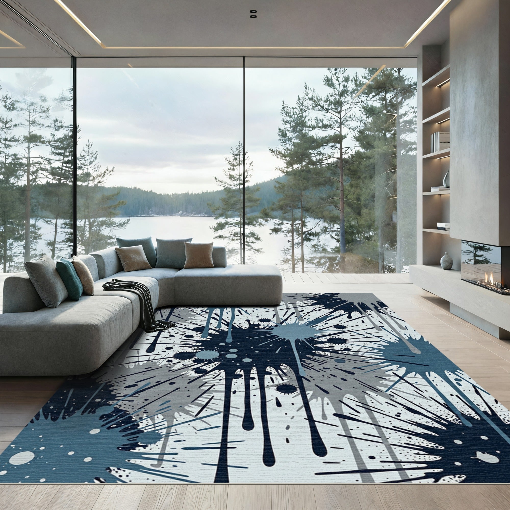 Midnight Splatter Drip Paint Rug