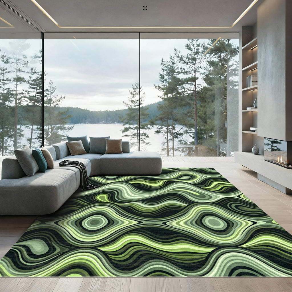 Green Muted Organic Swirls Rug
