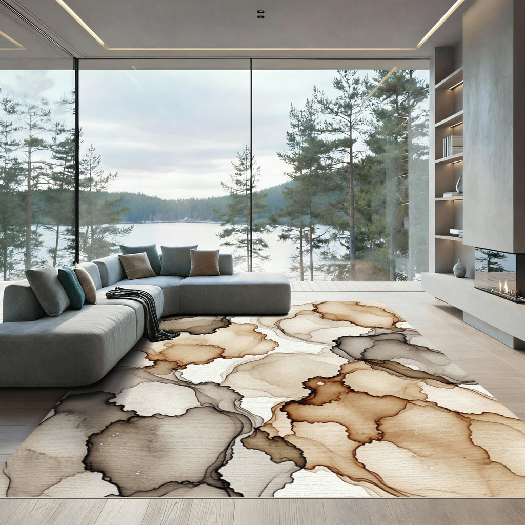 Neutral Ethereal Marble Ink Flow Rug