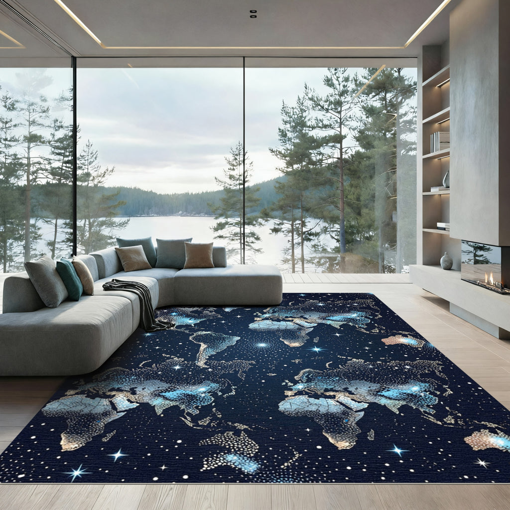 Cosmic Stardust World Map Globes Rug