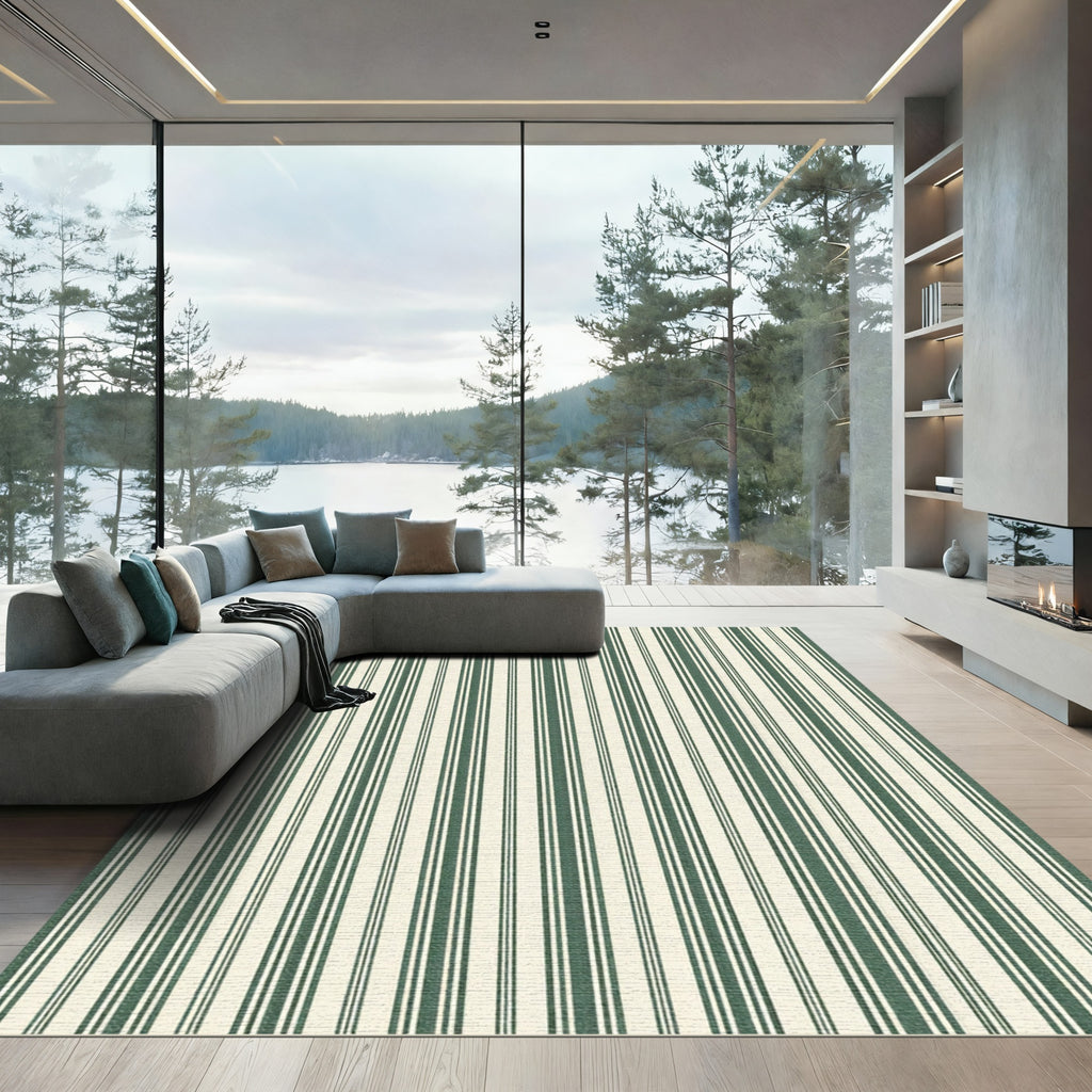 Classic Forest Green Pinstripe Ticking Rug