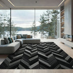 Monochrome Herringbone Charcoal Linear Arrangement Rug