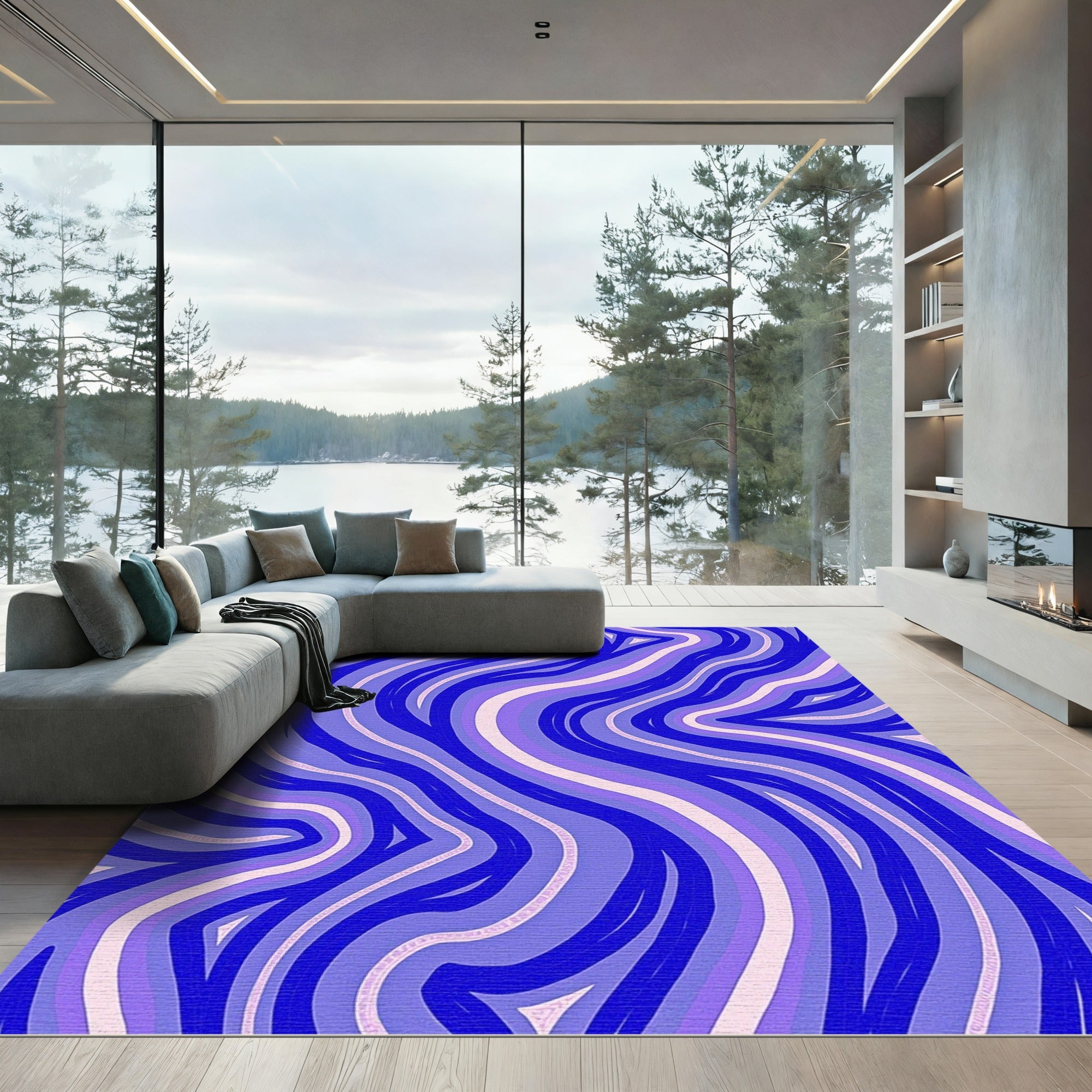 Vivid Blue Purple Wavy Stripes Rug