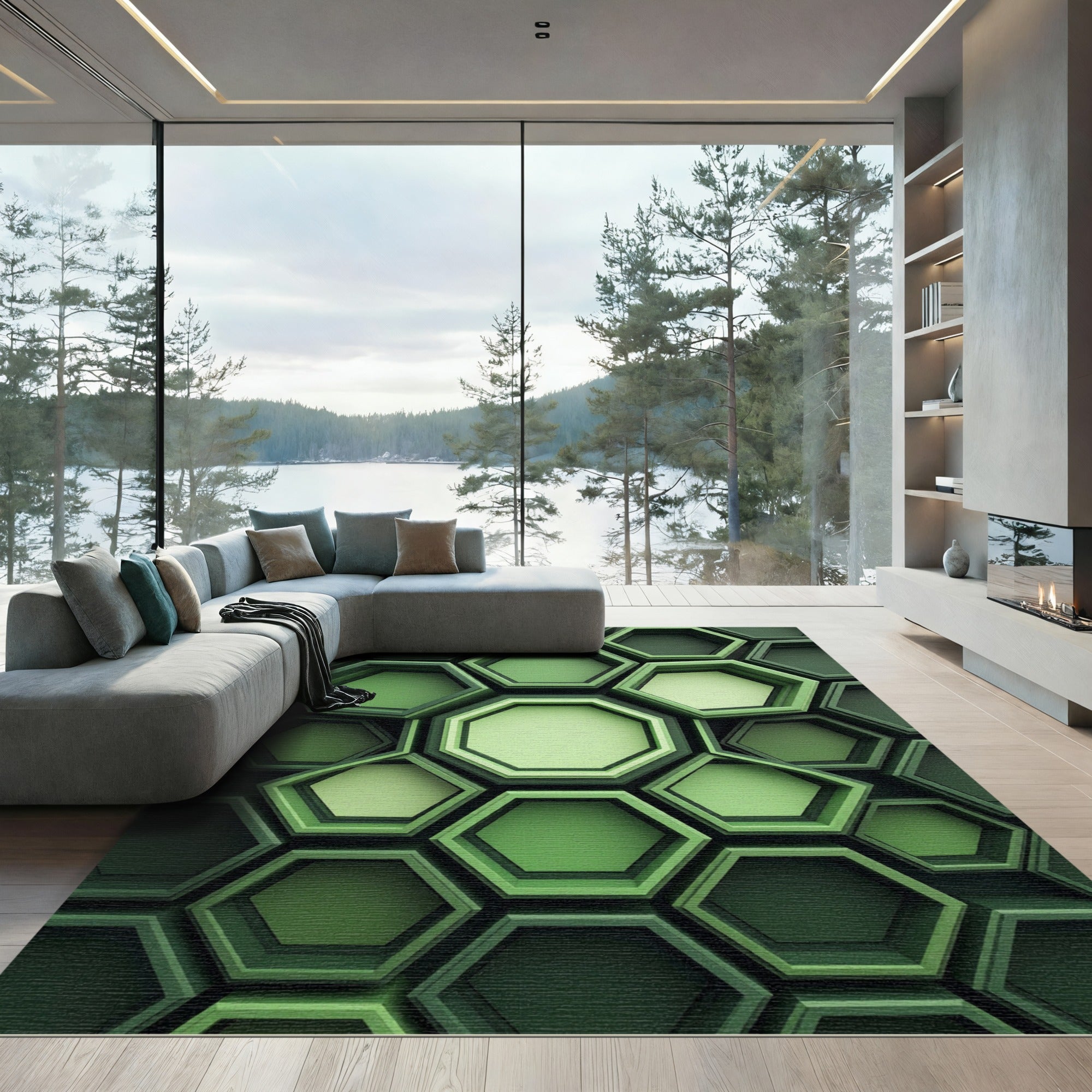 Modern Sage Geometric Honeycomb Rug