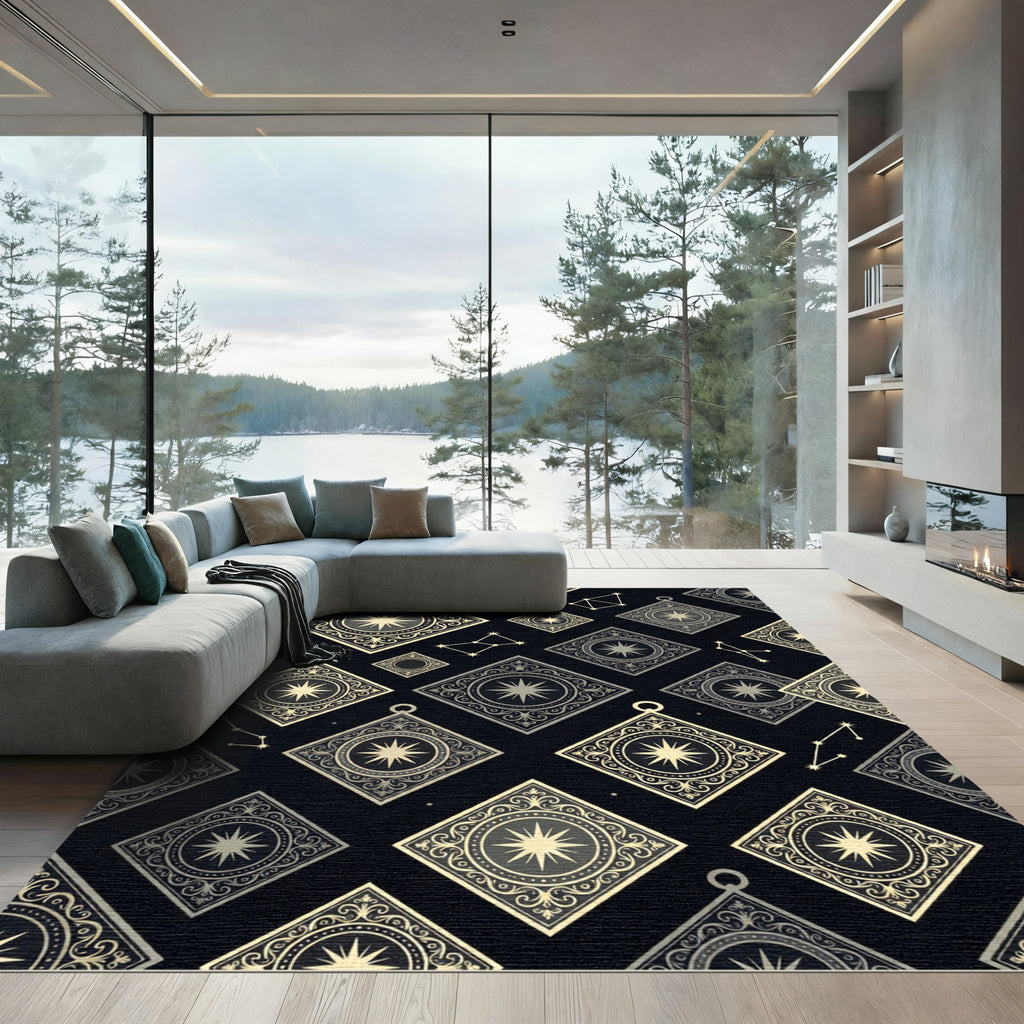 Celestial Diamond Constellation Black Rug