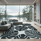 Monstera Leaves Tropical Dark Gray Rug