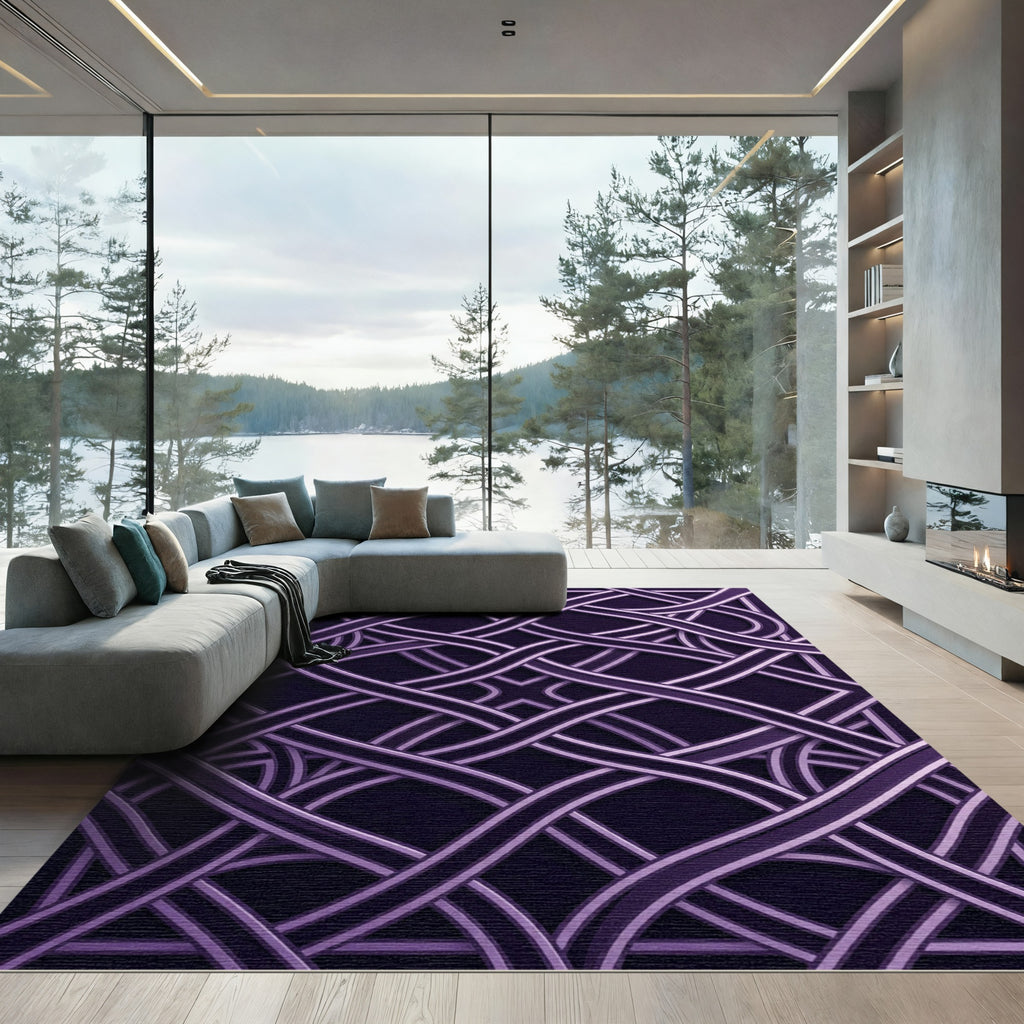 Plum Interlocking Geometric Weave Rug